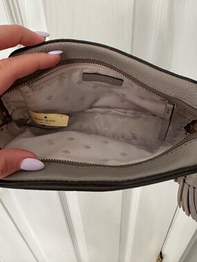 kate spade Taupe Pebbled Leather Crossbody with Tassel